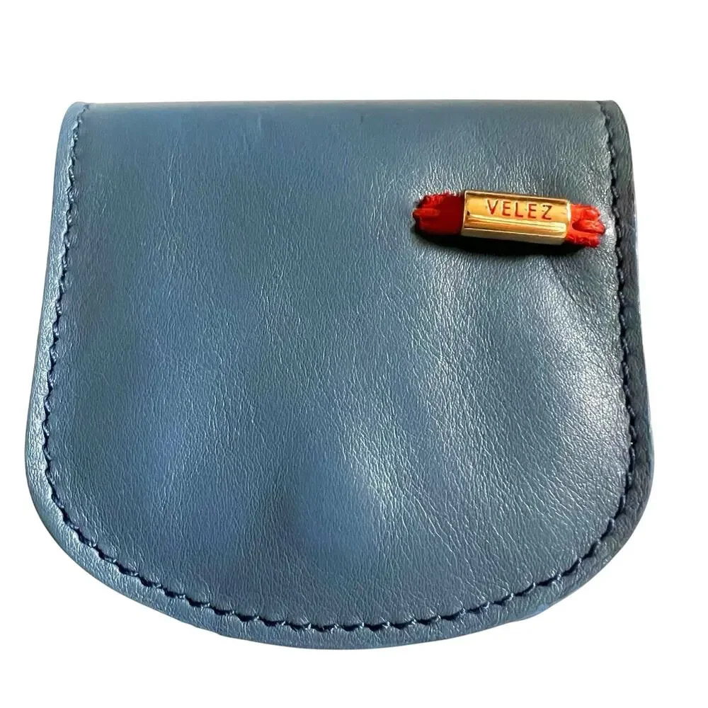 Velez Blue Leather Coin Pouch Mini Wallet Snap Closure Handcrafted Small Case